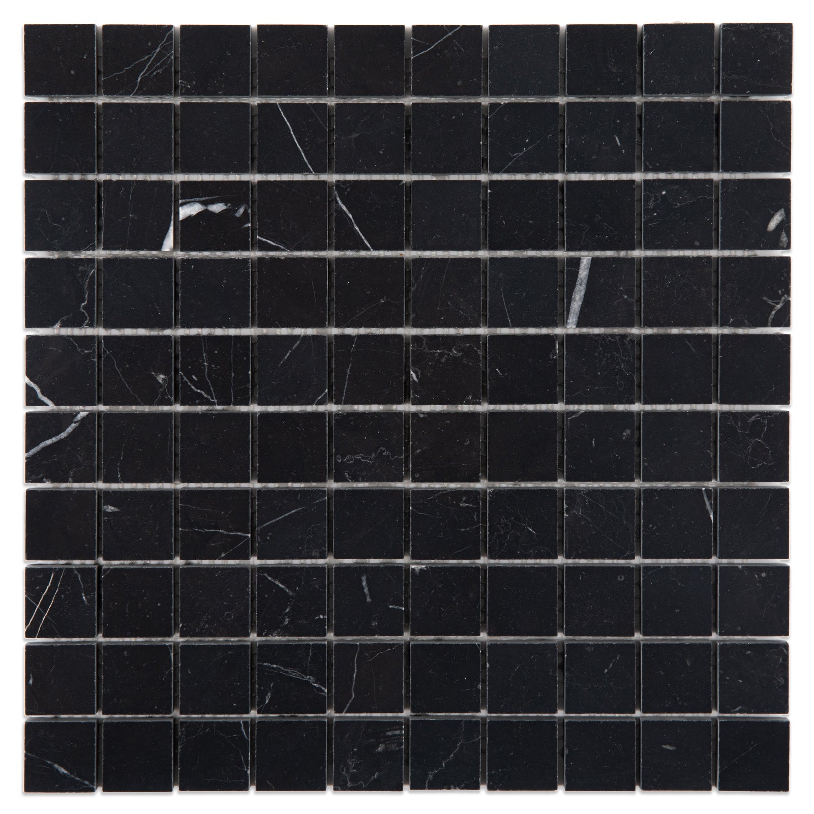 Nero Marquina Marble Mosaic Tiles, 1 inch Square, Honed, 5 Sheet, CA46